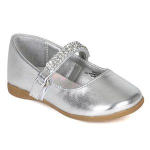 Toddler Little Girl Round Toe Rhinestone Mary Jane Ballerina Flat- Silver
